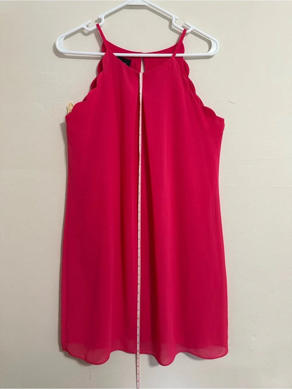 BCX Dress Hot Pink Scalloped Sleeveless Shift Dress | Size Medium